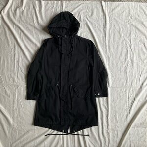 New ASOS Black Hooded Cotton Parka Anorak Unisex XXS